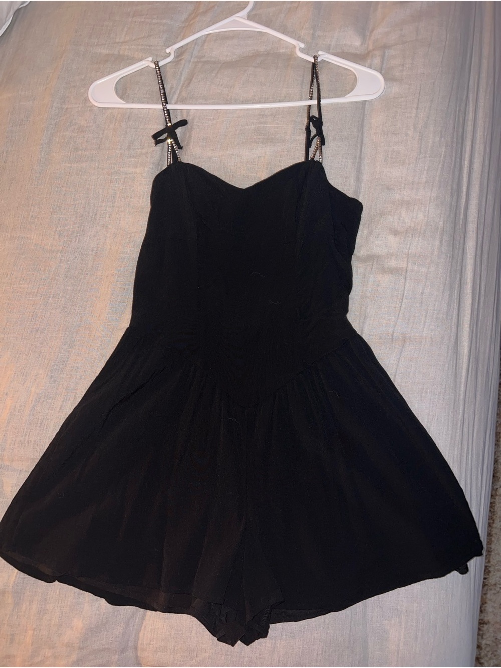 American Eagle Outfitters Black Rhinestone-Trimmed Spaghetti Strap Top